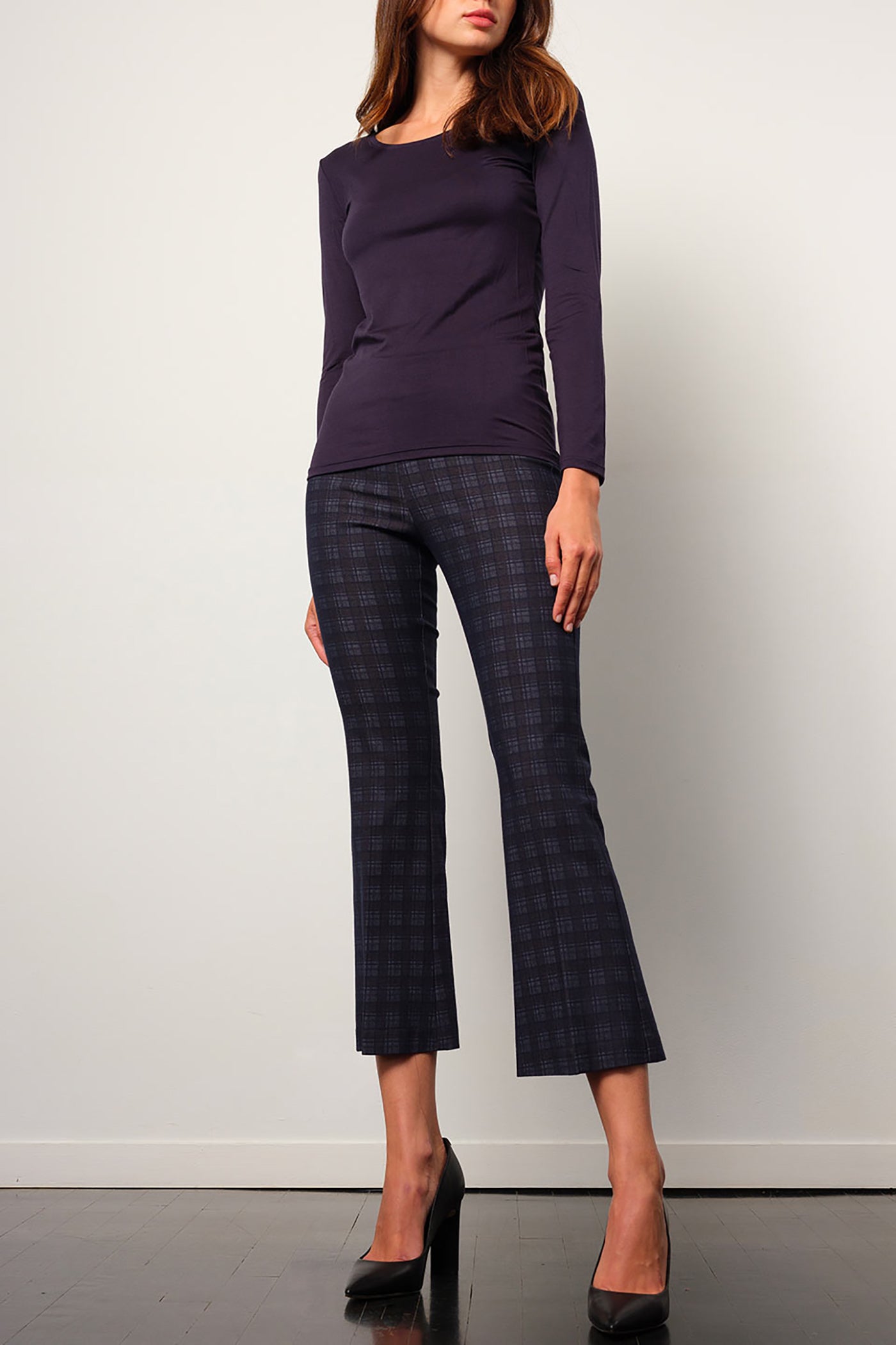 Avenue Montaigne Gingham Leo Cropped Flare Pant