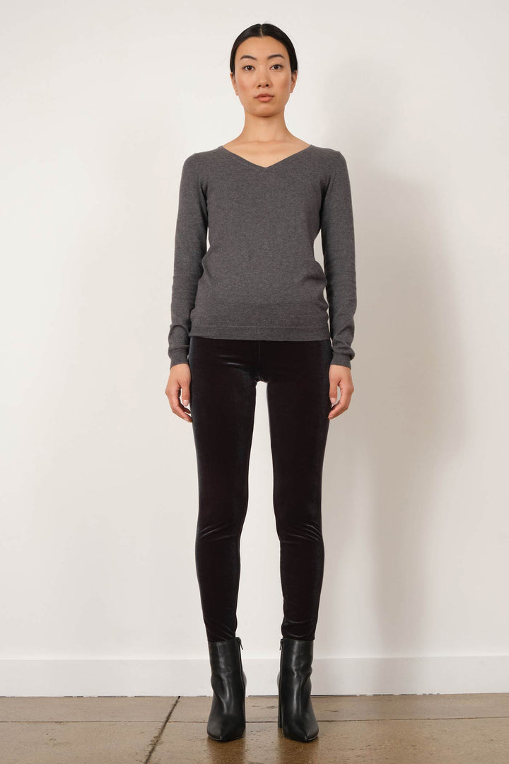 PULL ON SKINNY Velvet Charcoal - AVENUE MONTAIGNE