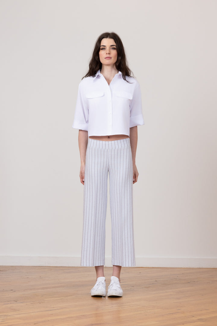 ALEX Linen Stripes Blue/Grey - AVENUE MONTAIGNE 