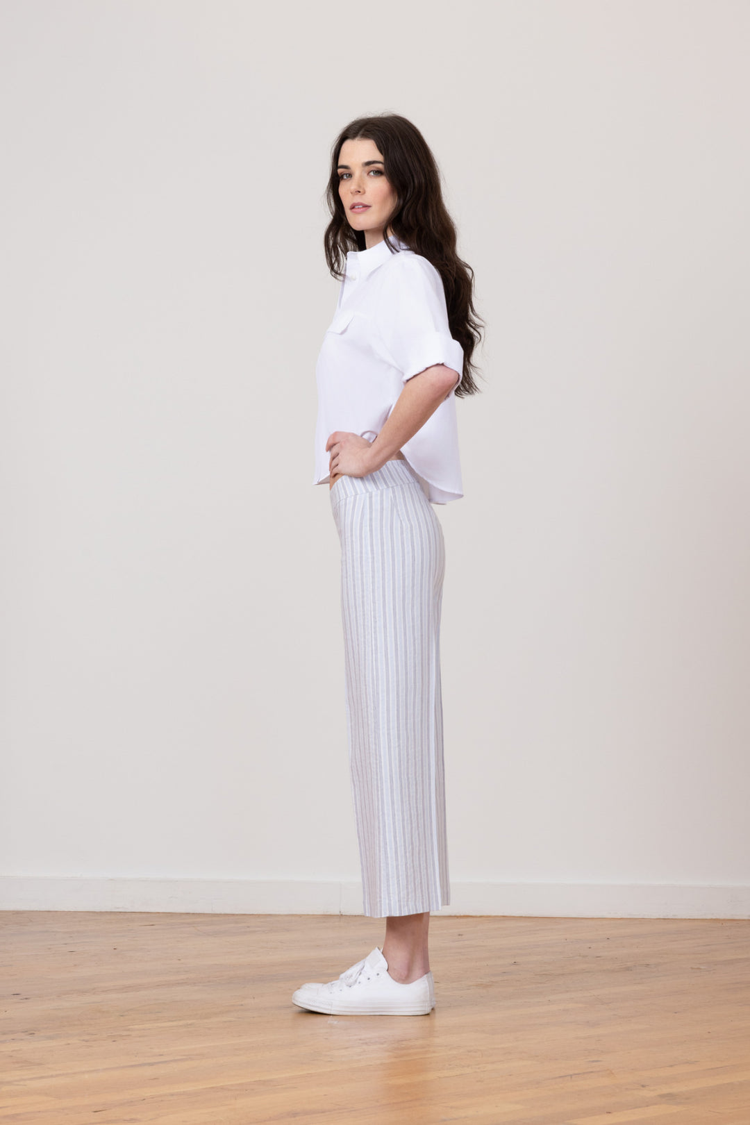 ALEX Linen Stripes Blue/Grey - AVENUE MONTAIGNE 