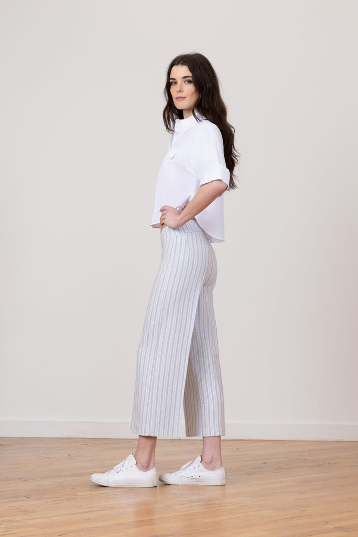 ALEX Linen Stripes Blue/Grey - AVENUE MONTAIGNE 