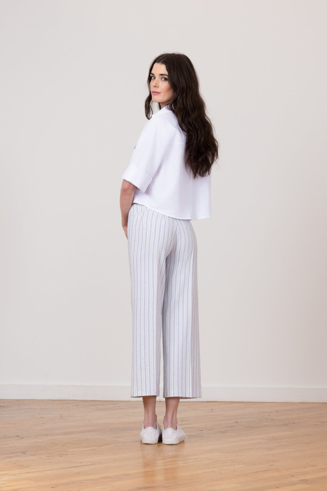 ALEX Linen Stripes Blue/Grey - AVENUE MONTAIGNE 