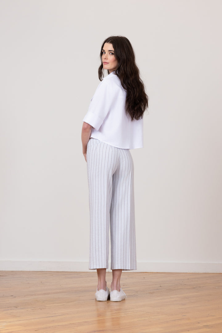 ALEX Linen Stripes Blue/Grey - AVENUE MONTAIGNE 