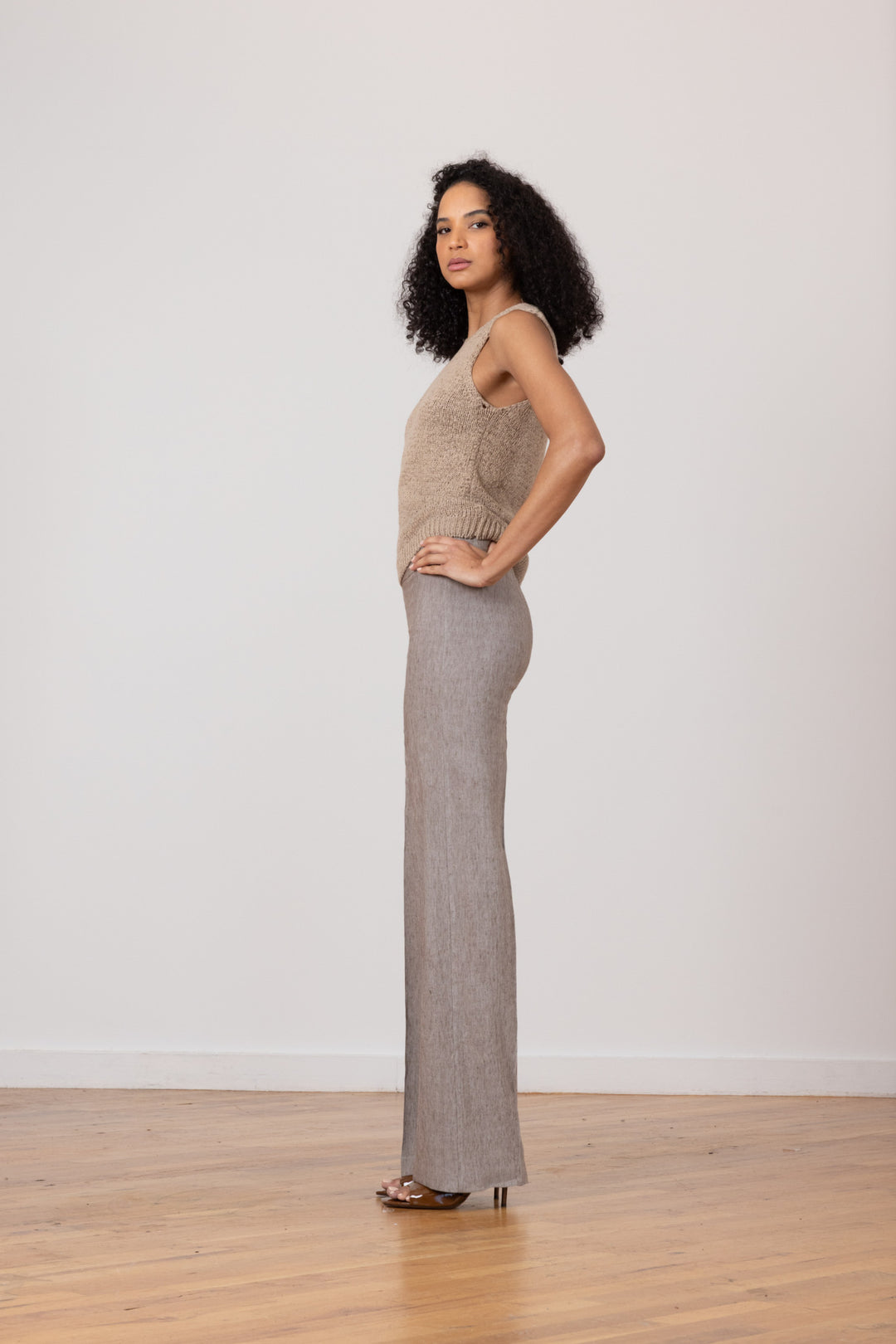 FLAVIA Linen Denim Mushroom - AVENUE MONTAIGNE 