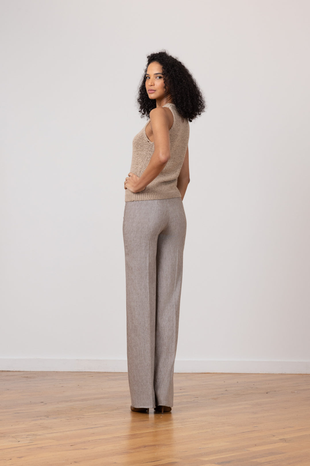 FLAVIA Linen Denim Mushroom - AVENUE MONTAIGNE 