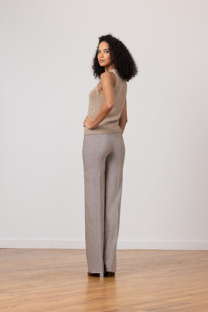 FLAVIA Linen Denim Mushroom - AVENUE MONTAIGNE 