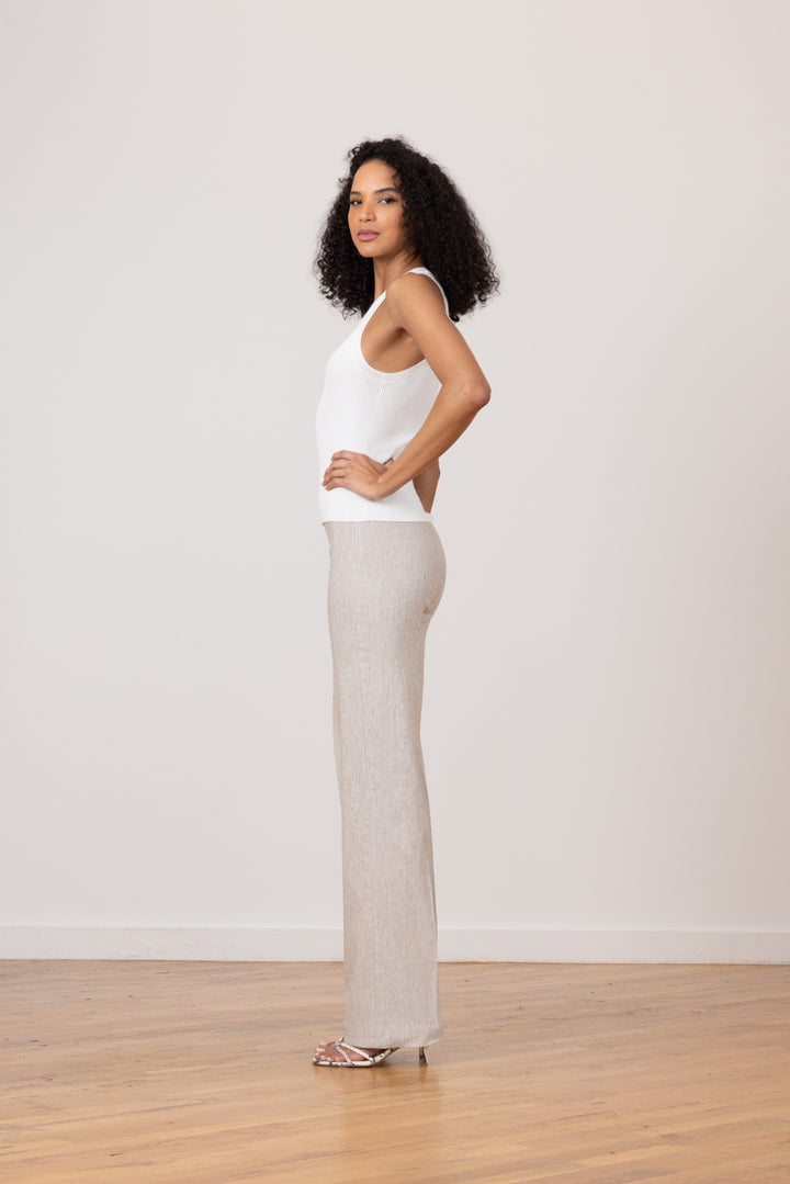 FLAVIA Linen Stripes Mushroom - AVENUE MONTAIGNE 