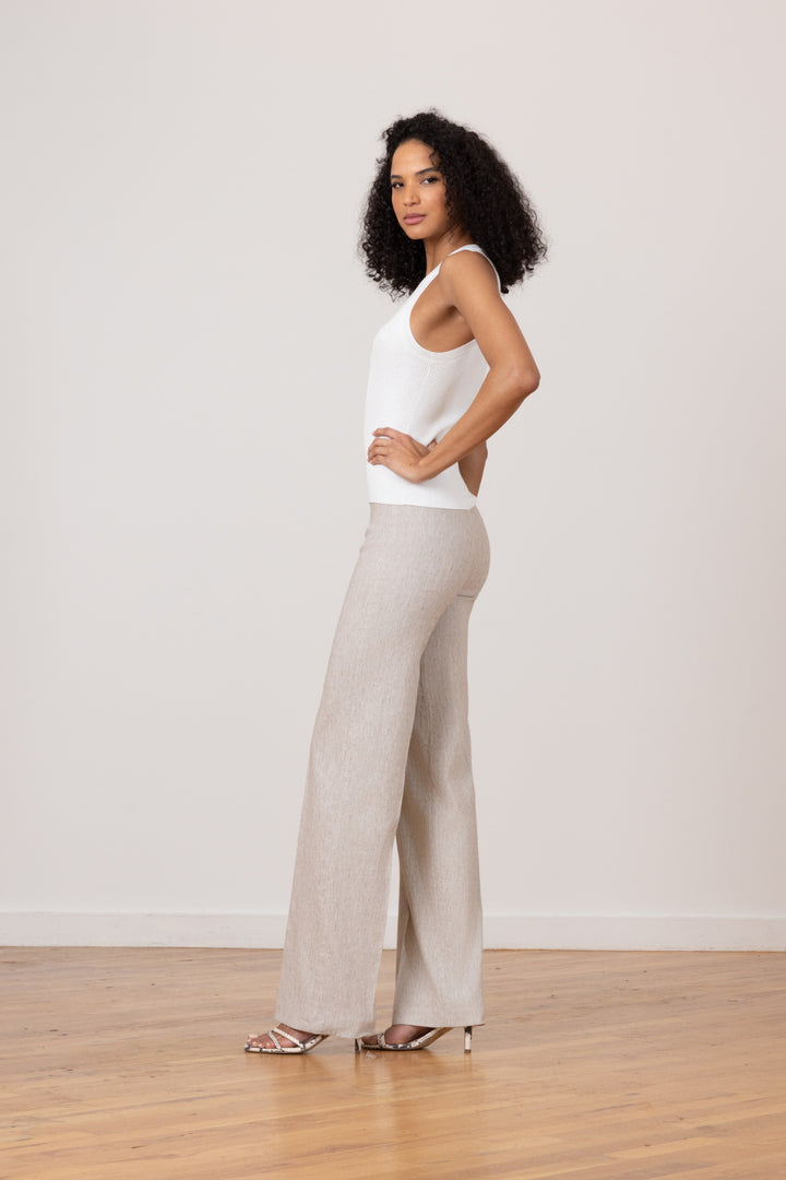 FLAVIA Linen Stripes Mushroom - AVENUE MONTAIGNE 