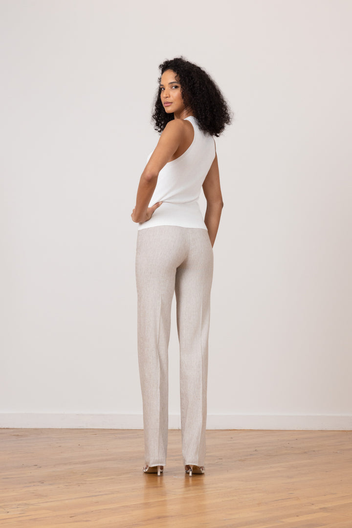 FLAVIA Linen Stripes Mushroom - AVENUE MONTAIGNE 