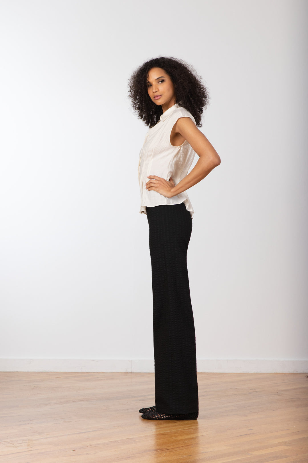 FLAVIA Seersucker Black - AVENUE MONTAIGNE 