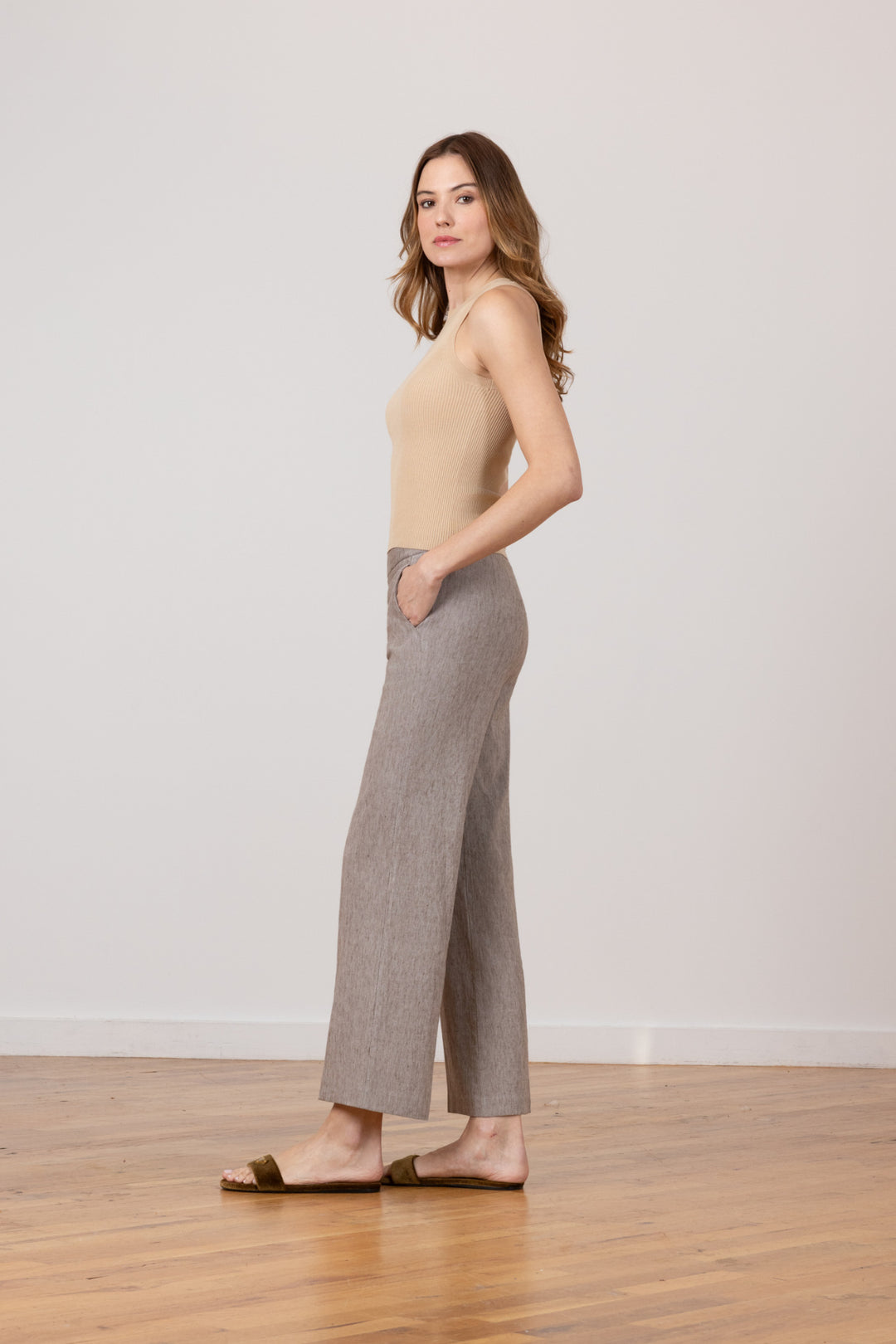 GRACE Linen Denim Mushroom - AVENUE MONTAIGNE 