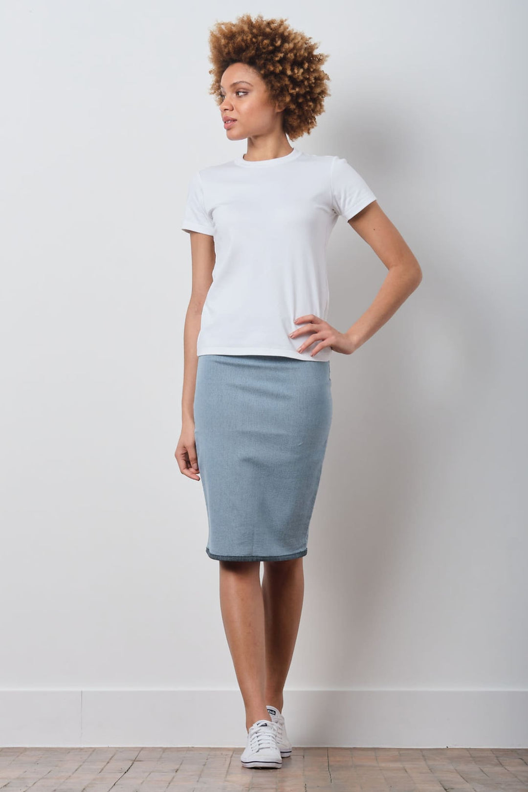 PULL ON SKIRT Striped Denim