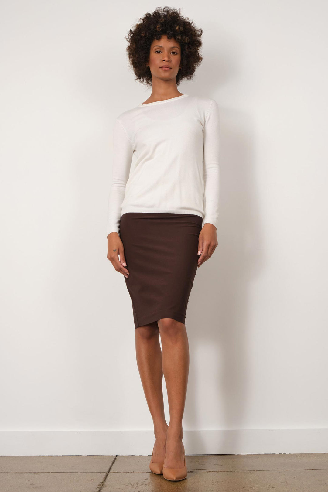 PULL ON SKIRT 2-Way Stretch Brown - AVENUE MONTAIGNE 